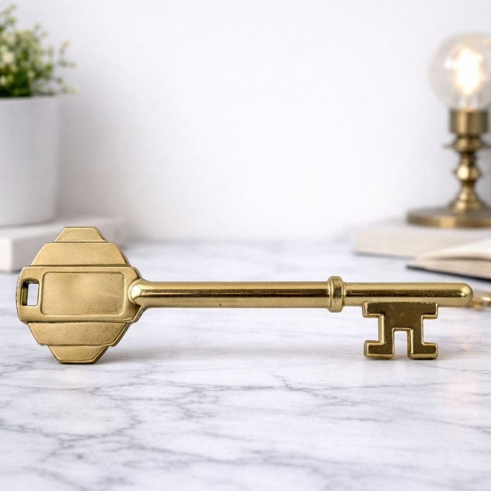 Vintage‎ Brass Skeleton Key-Shaped Decorative Paperweight 7.5" Long